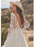 Long Sleeves Ivory 3D Lace Tulle Modern Wedding Dress